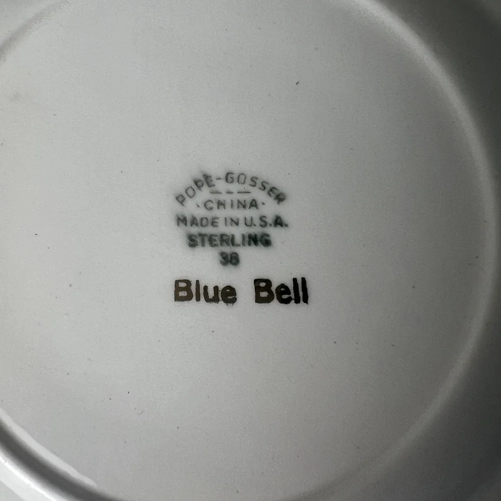 VTG 50s Pope-Gosser Blue Bell Bread Plates Set of 4 White Gold Trim Grandmacore